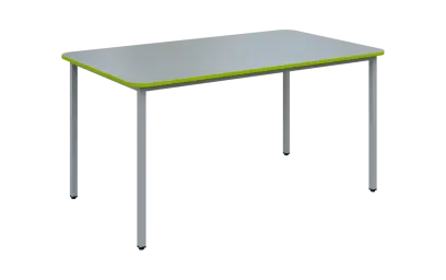 JSBR 150N Jídelní stůl 1500 x 900 mm, deska šedá s hranou jarní zeleň / podnož stříbrná